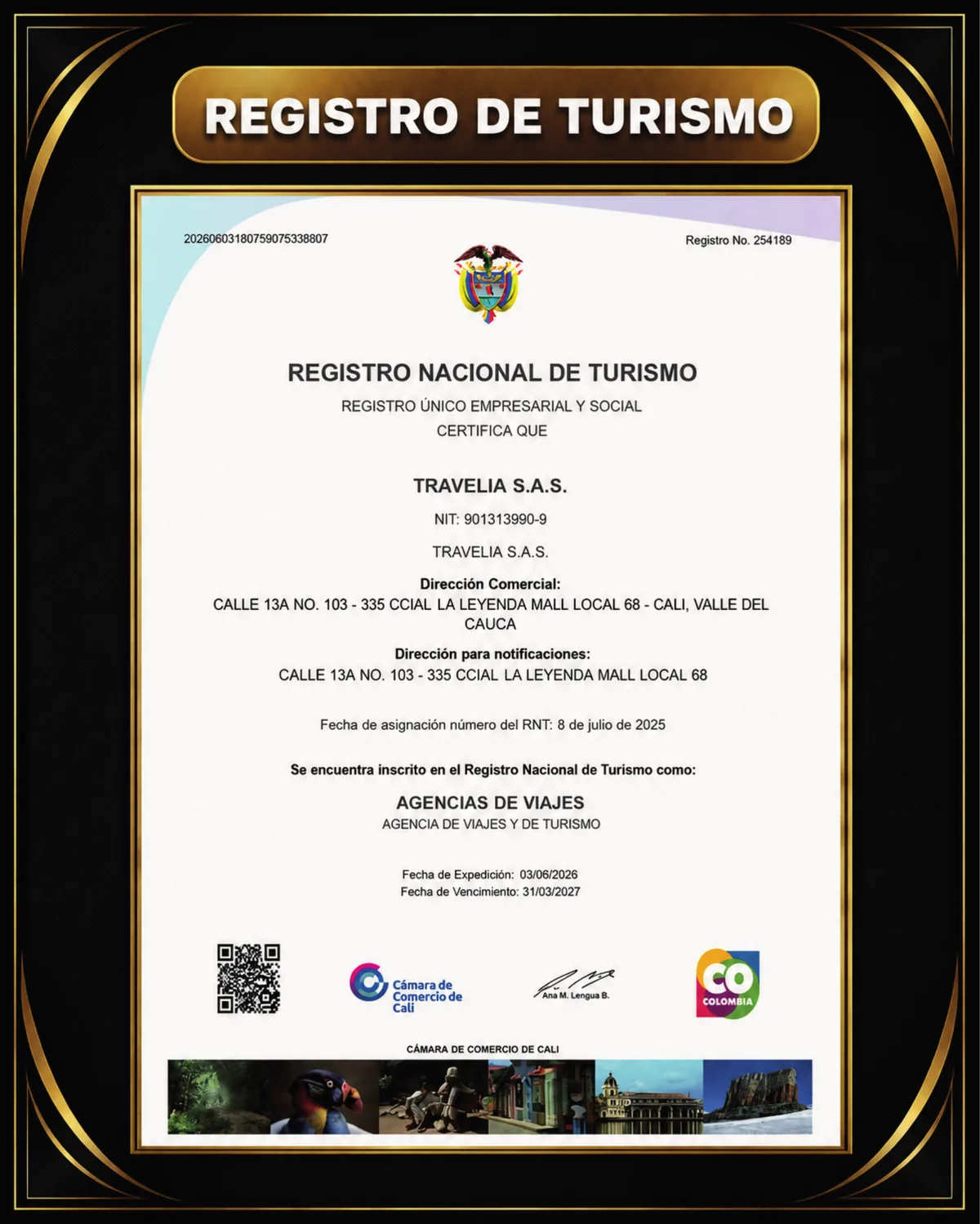 Registro Nacional de Turismo Cali